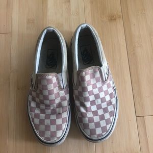 Pink checkered slip on vans